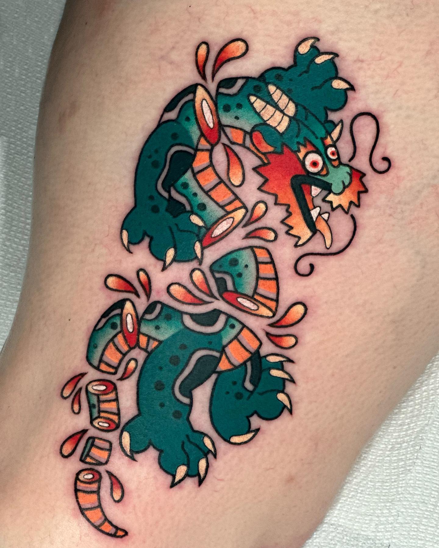 Monster American traditional tattoo on the thigh by π»πππππ πΉπππ