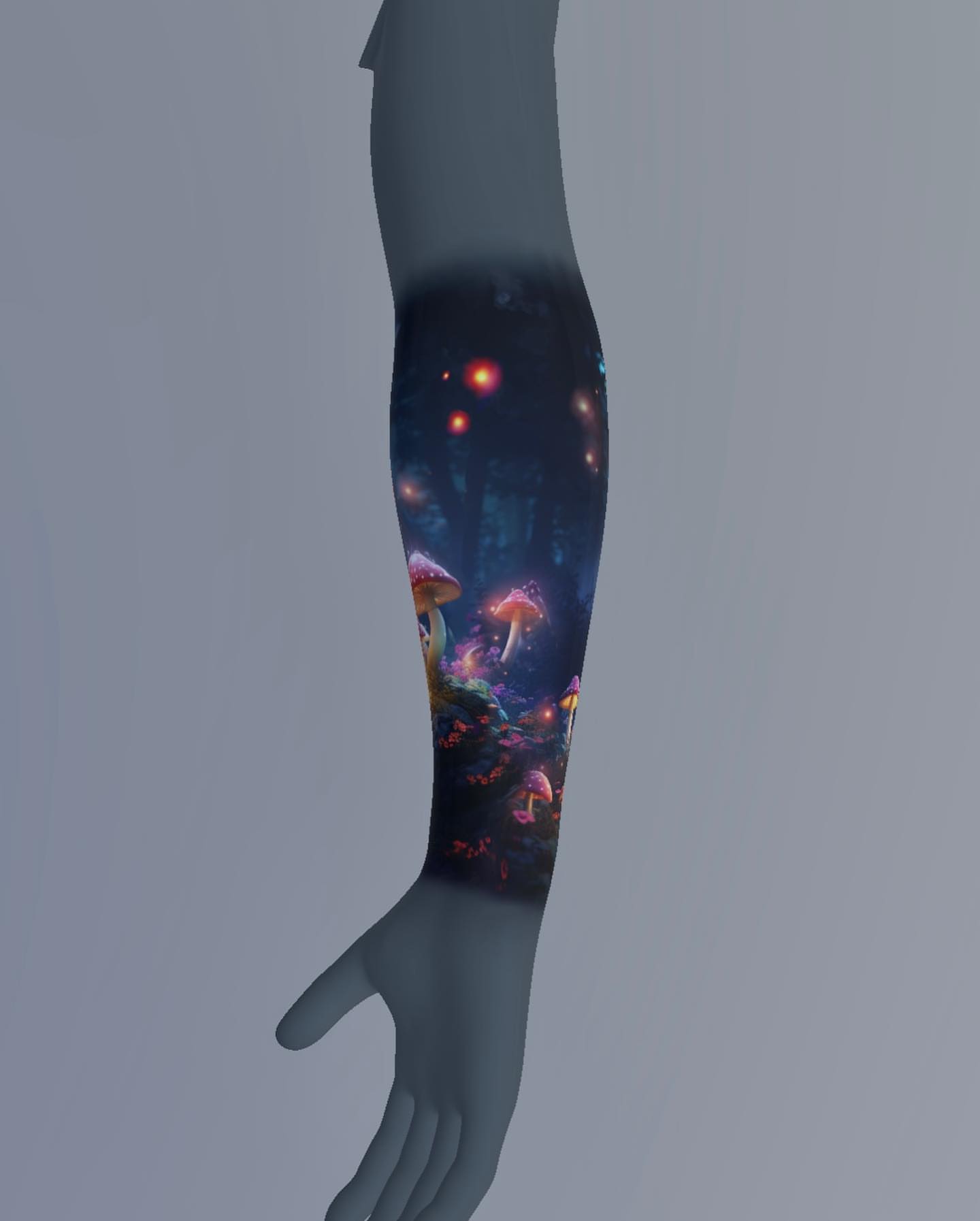 Mushroom forest illustrative tattoo on the forearm by Aren