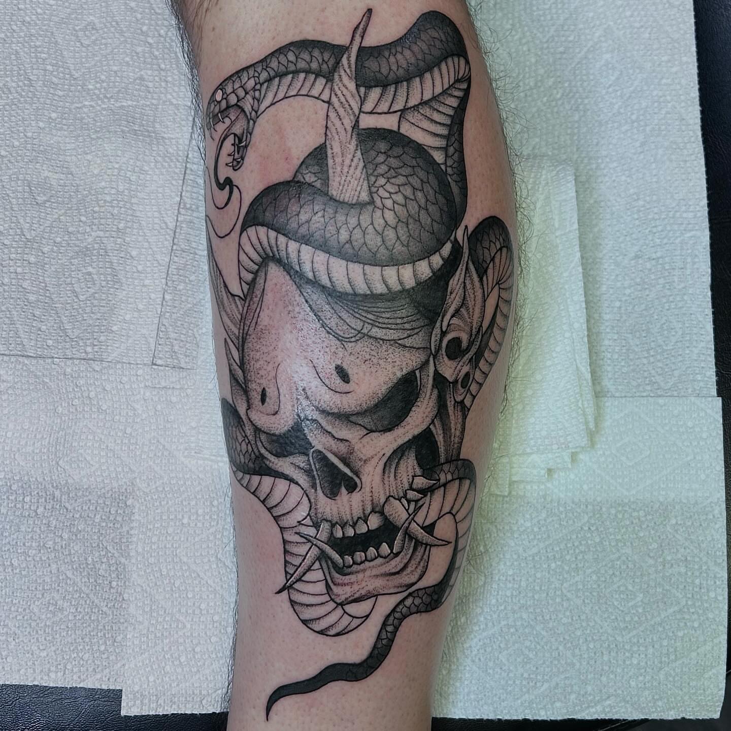 Tattoo by @colby_tattoos — dotwork, black_and_grey