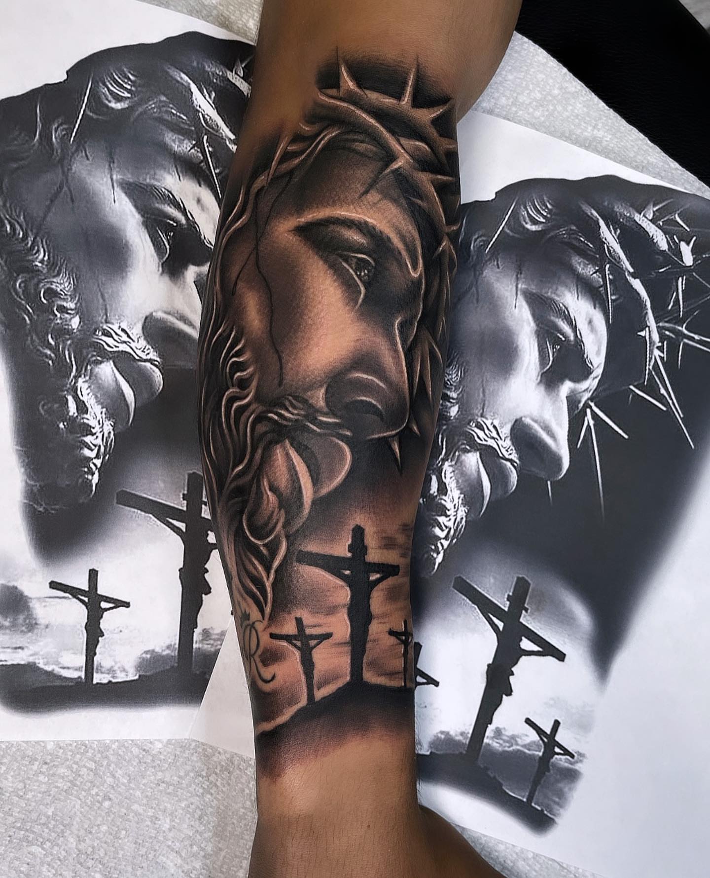 Jesus Christ realism tattoo on the forearm by ⚜️Alex Alvarez⚜️