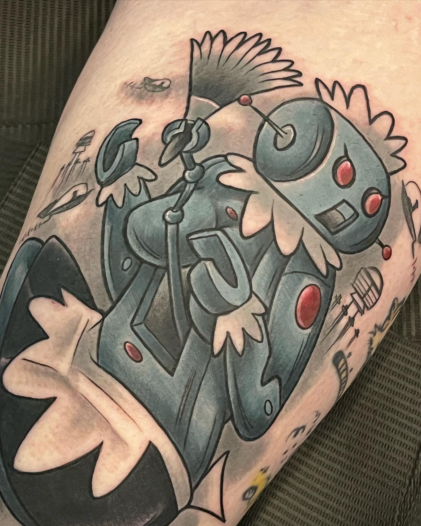 Robotic fish new school tattoo on the thigh by Erick Campion