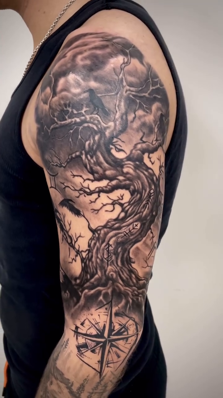 Tree of life with compass realism tattoo by Charlie