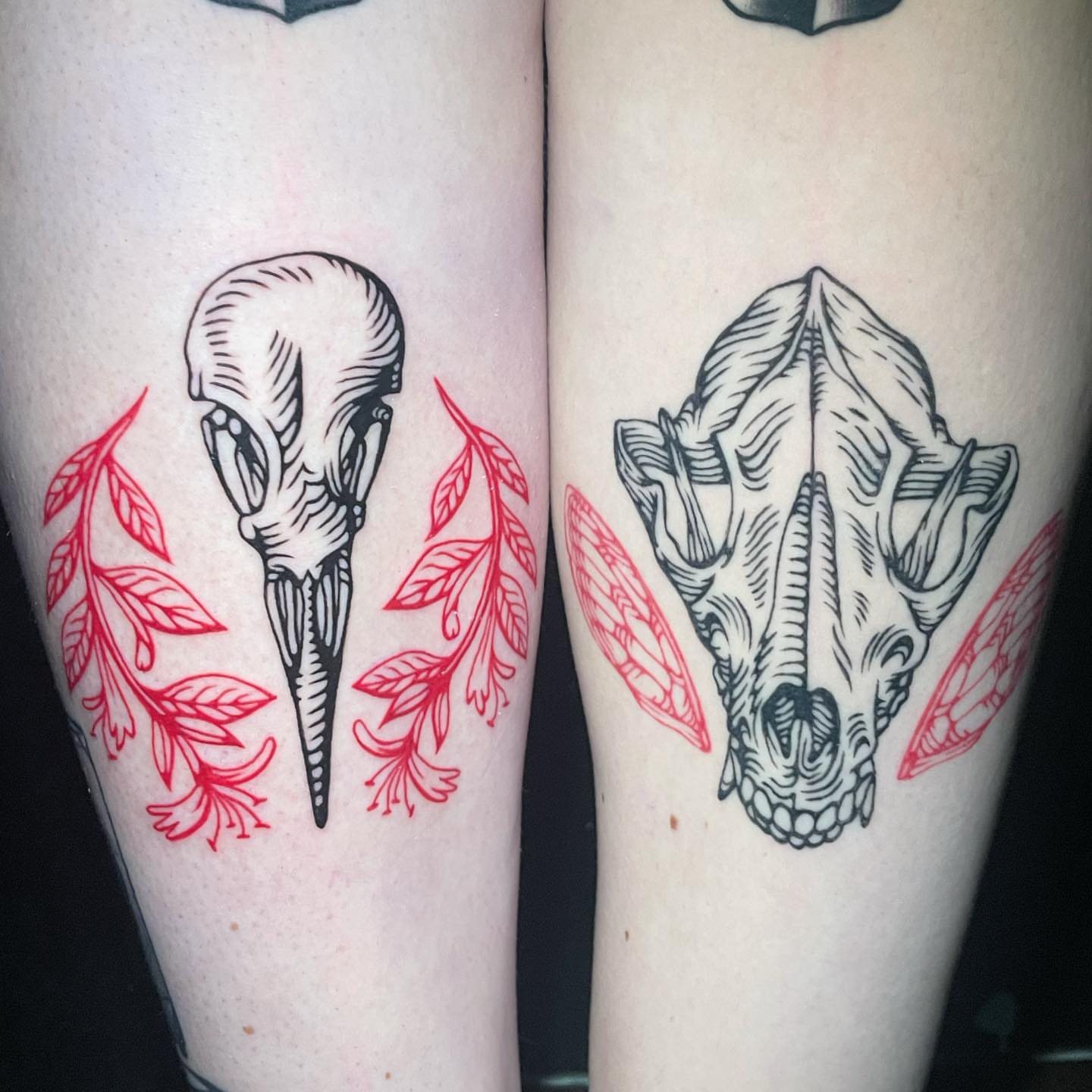 Skull and leaves realism tattoo on the leg by π»ππππ β½ πΏππππ, Franklin, Tennessee