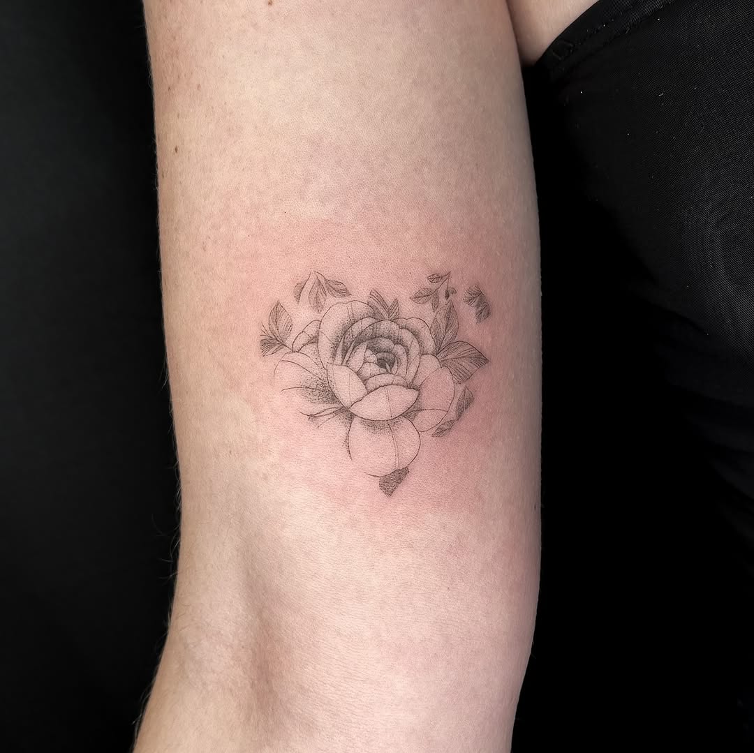 Rose and leaves sketch tattoo on the forearm by INK by CEE