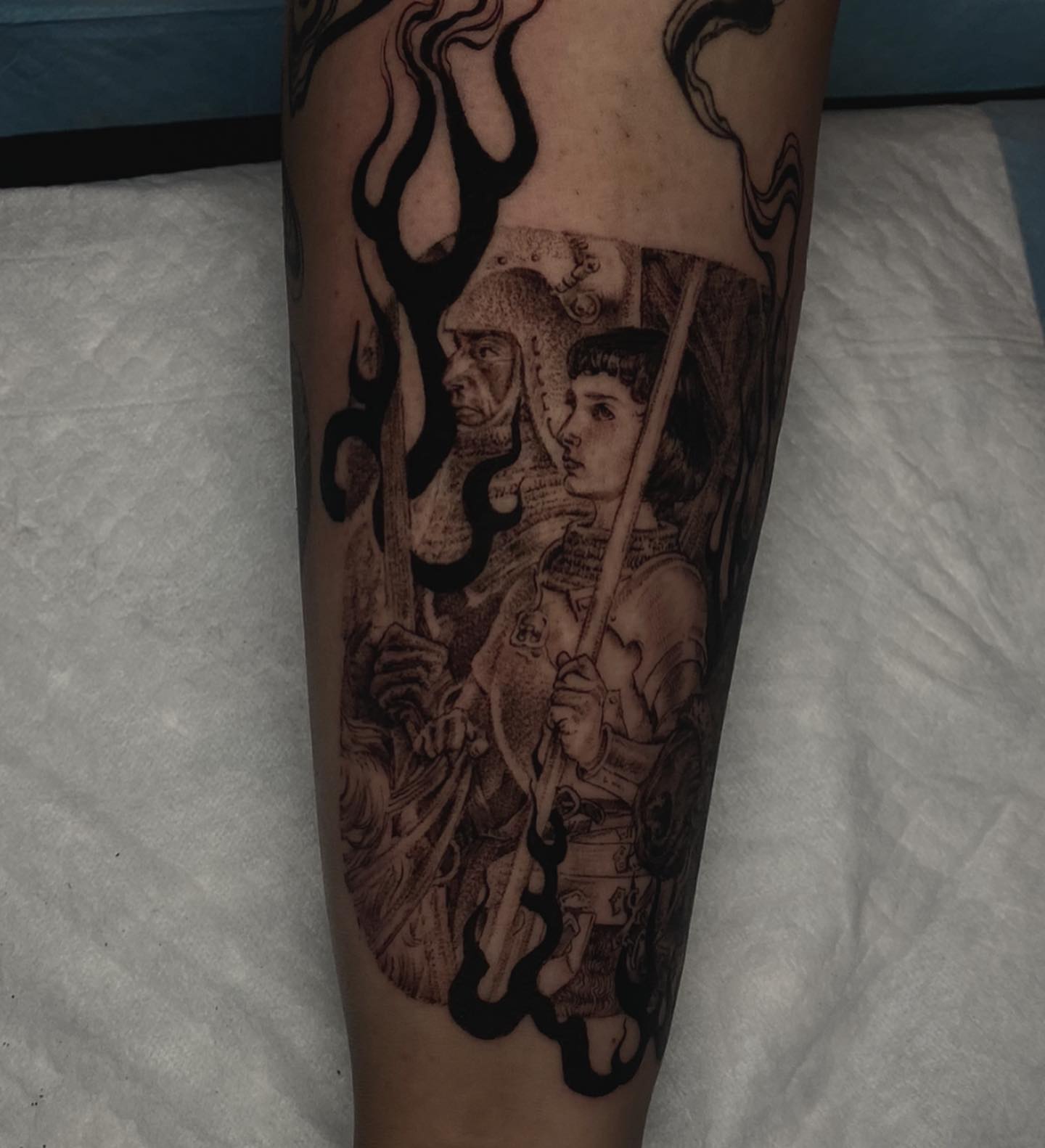 Warriors realism tattoo on the forearm by Sydney Dixon, Sacramento, California