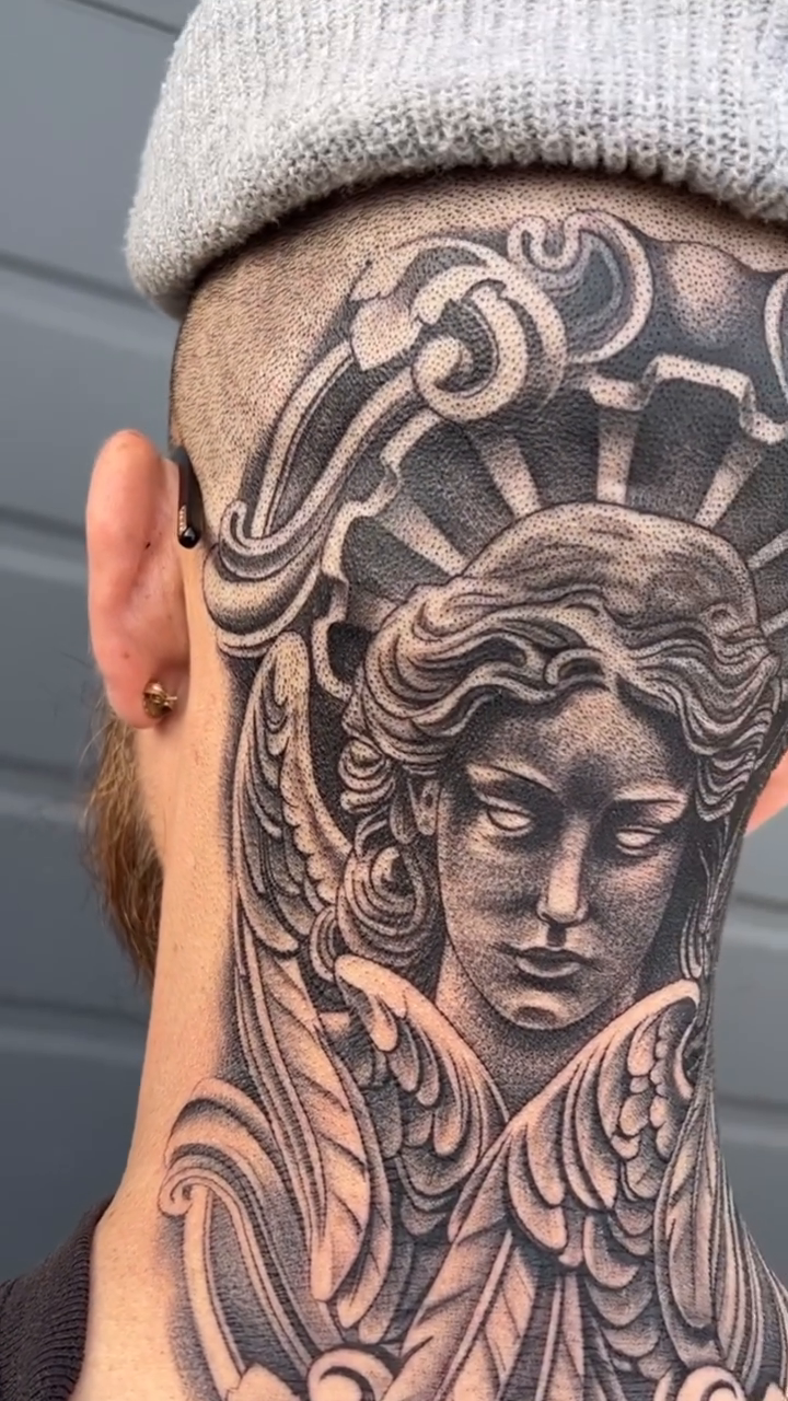 Angel realism tattoo by Kyle Lopez, Union City, California