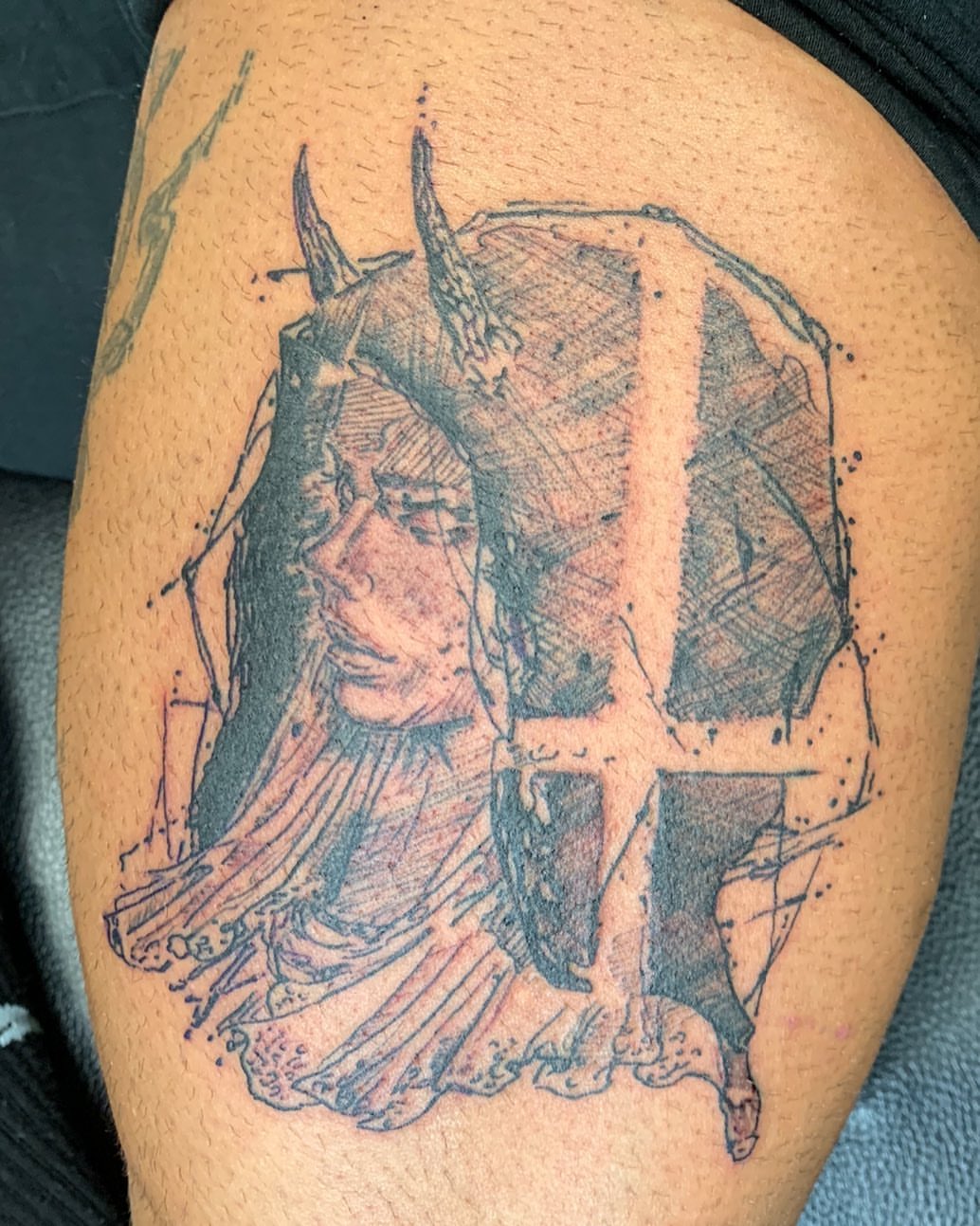 Tattoo by @goat76 — black_and_grey, realism