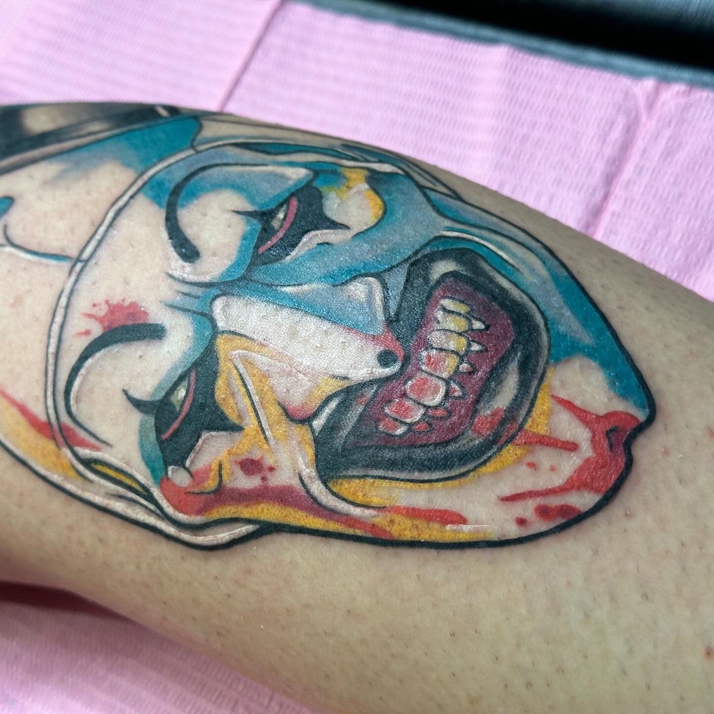 Shoe and abstract design new school tattoo on the forearm by Sarah Bobby, Houston, Texas