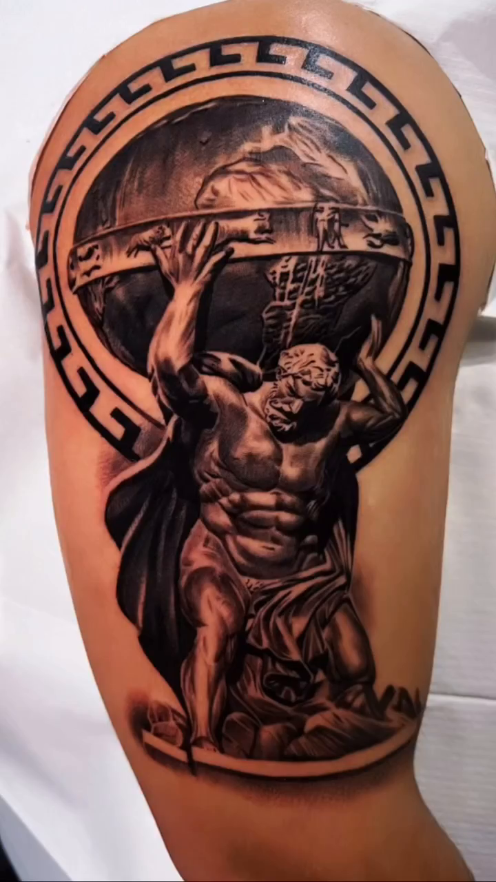 Atlas holding the world realism tattoo by BJ