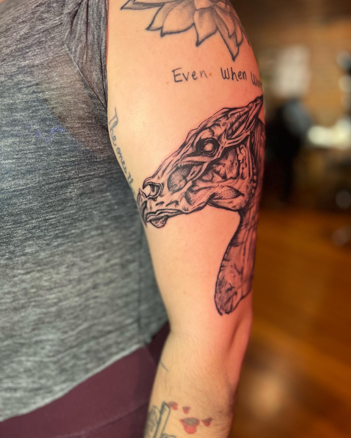 Horse head black and grey tattoo on the forearm by Asia Rene Tattoos👑