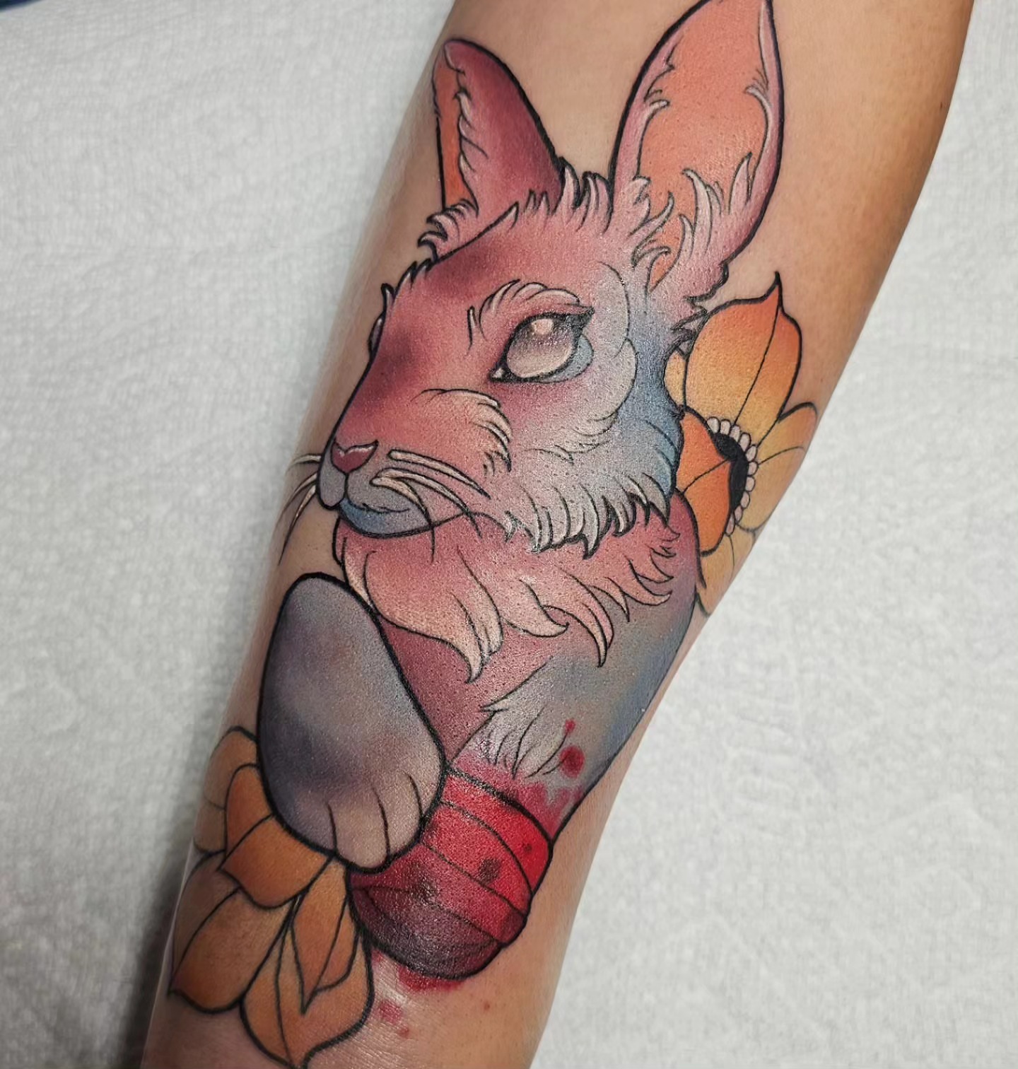 Rabbit realism tattoo on the forearm by Gabrielle Nicole Soucie