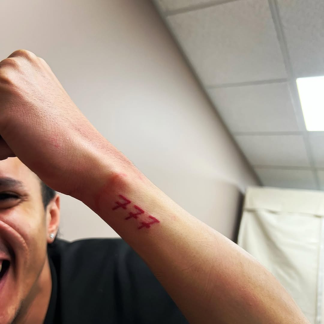Numbers 777 tattoo on the forearm by Silky Inks NJ 201, North Haledon, New Jersey