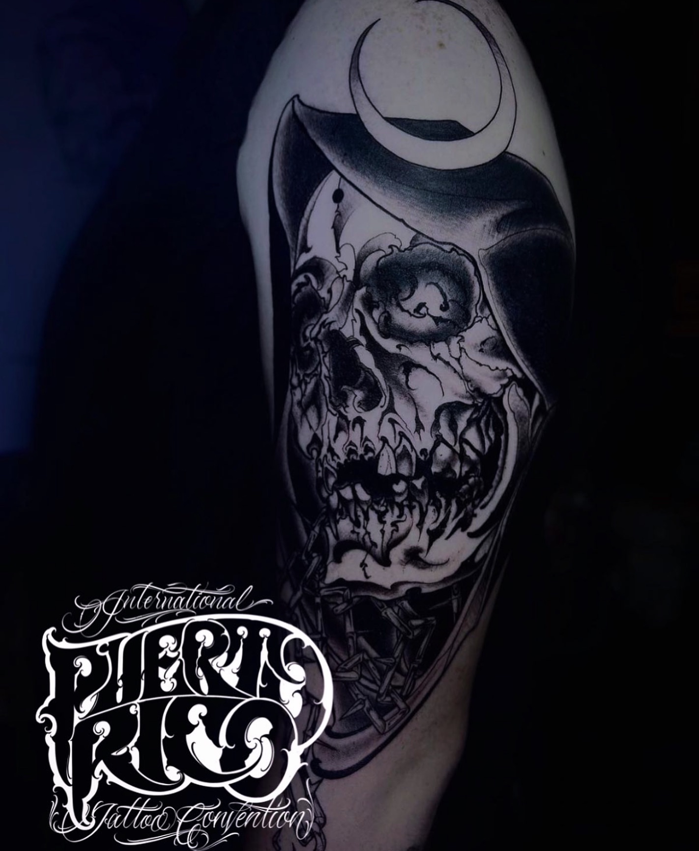 Skull dark realism tattoo on the forearm by Lorenzo Gomez, San Diego, California