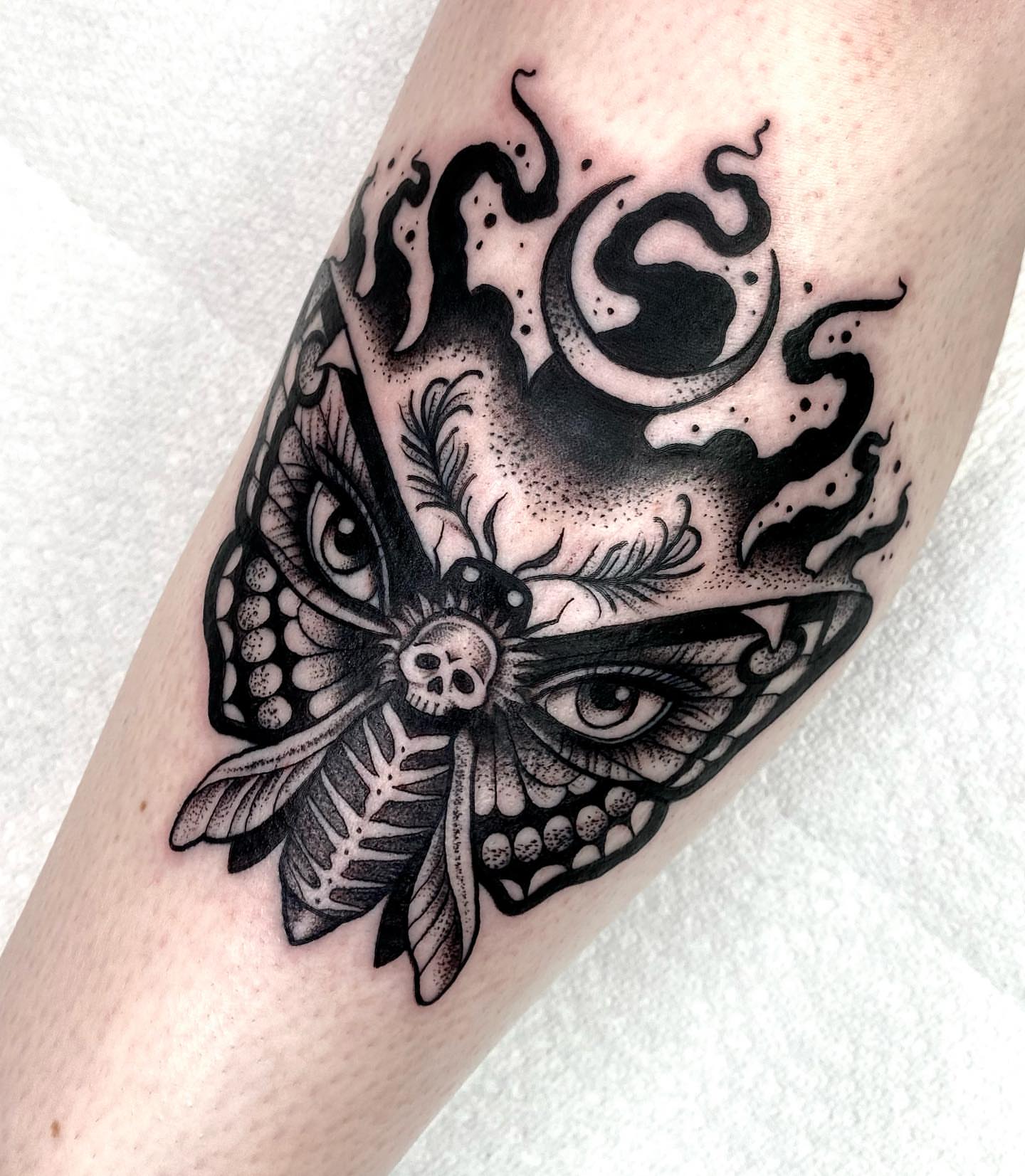 Tattoo by @athenafunk — dotwork, black_and_grey