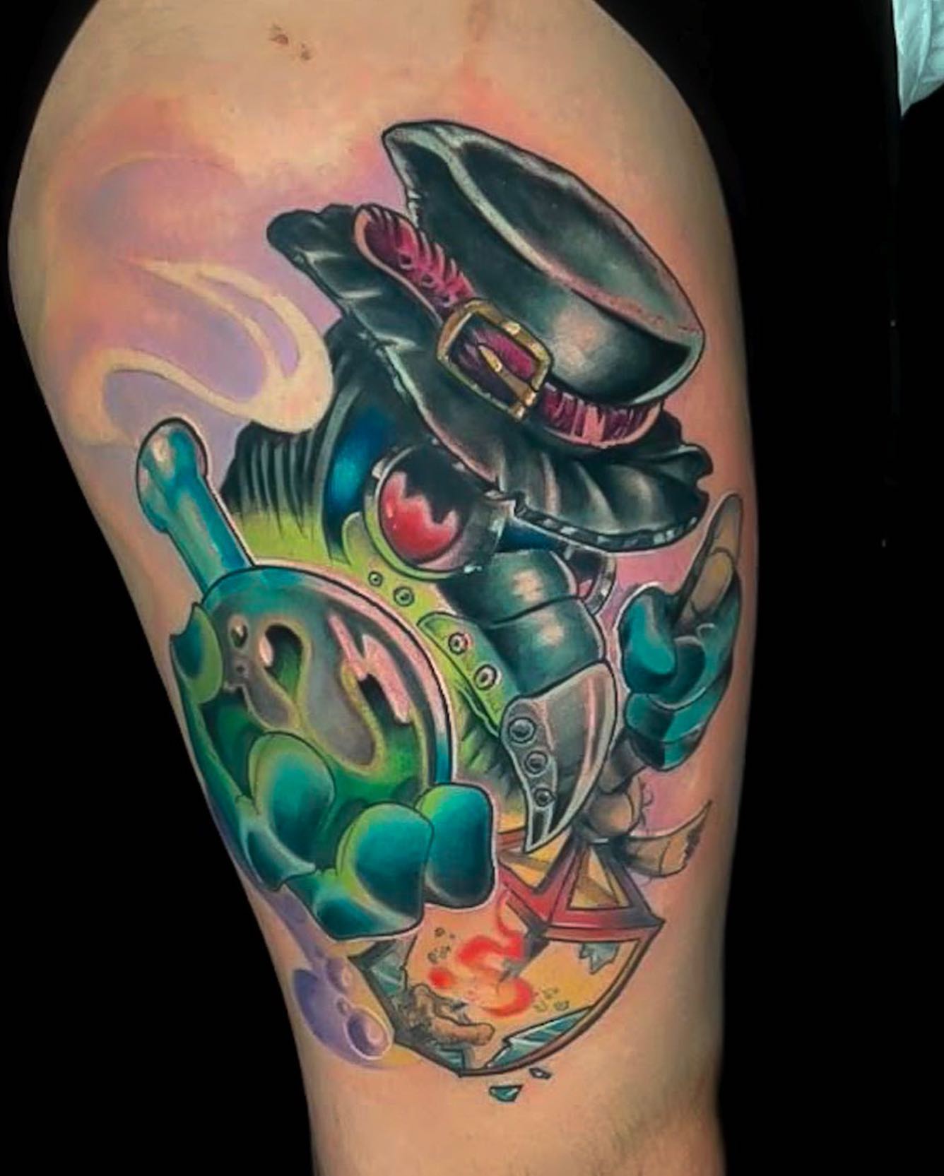 Mechanical creature American traditional tattoo on the thigh by ππ§π