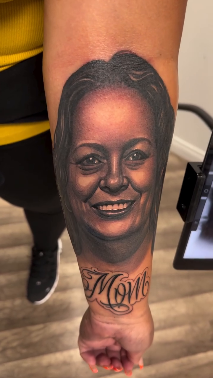 Portrait of a woman realism tattoo by Joshua ramirez, Montebello, California