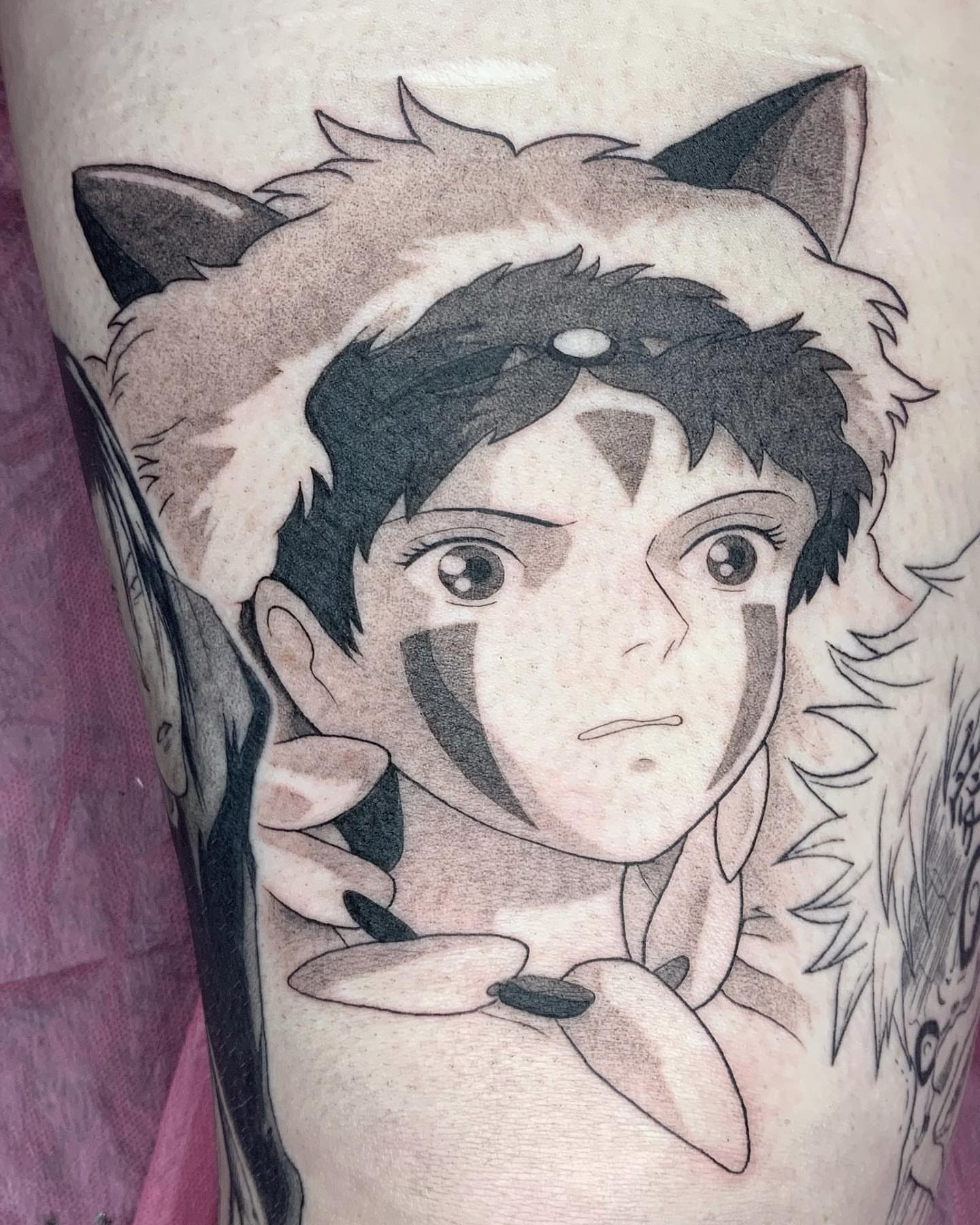 Anime character anime tattoo on the forearm by Sarah
