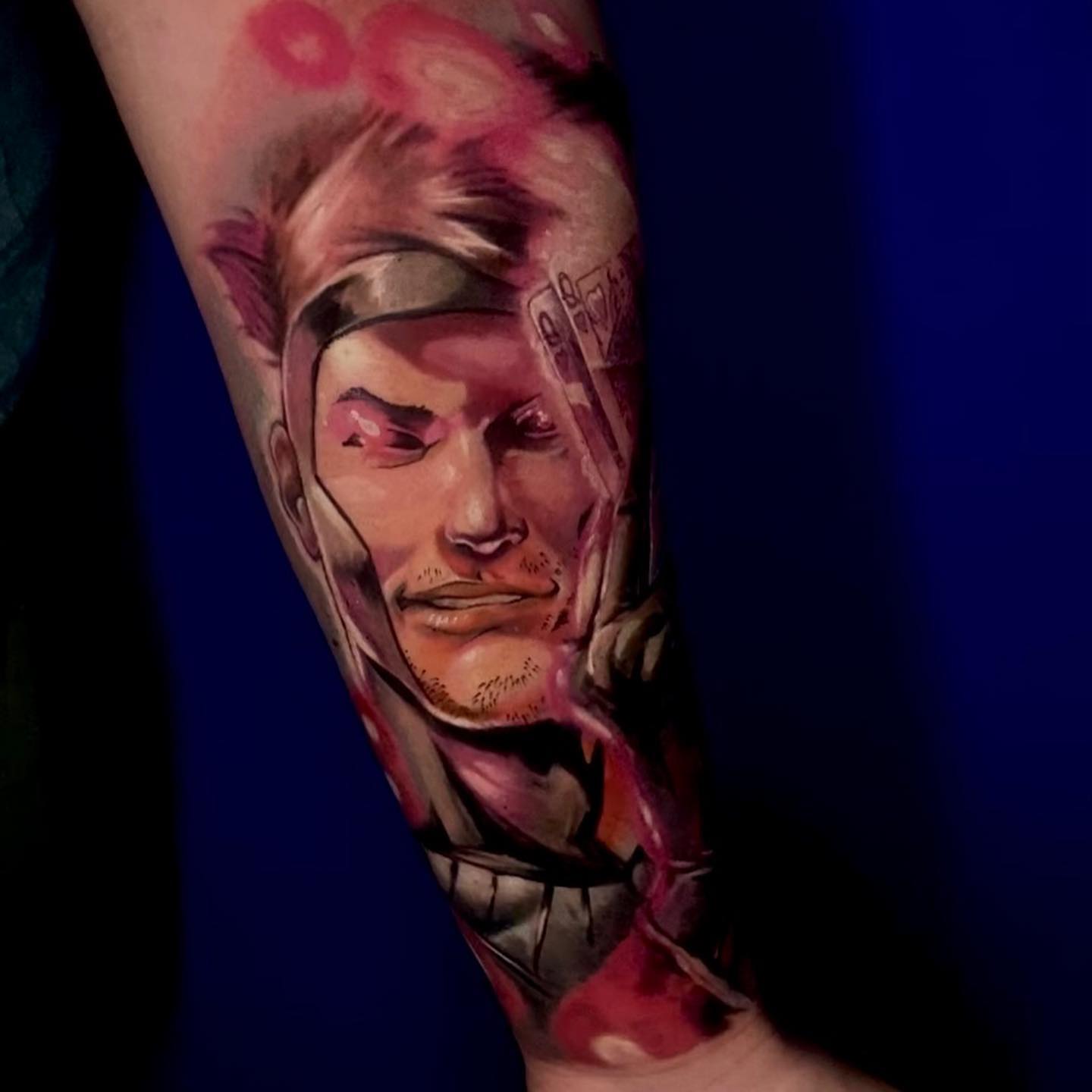 Man's face realism tattoo on the forearm by ππ§π