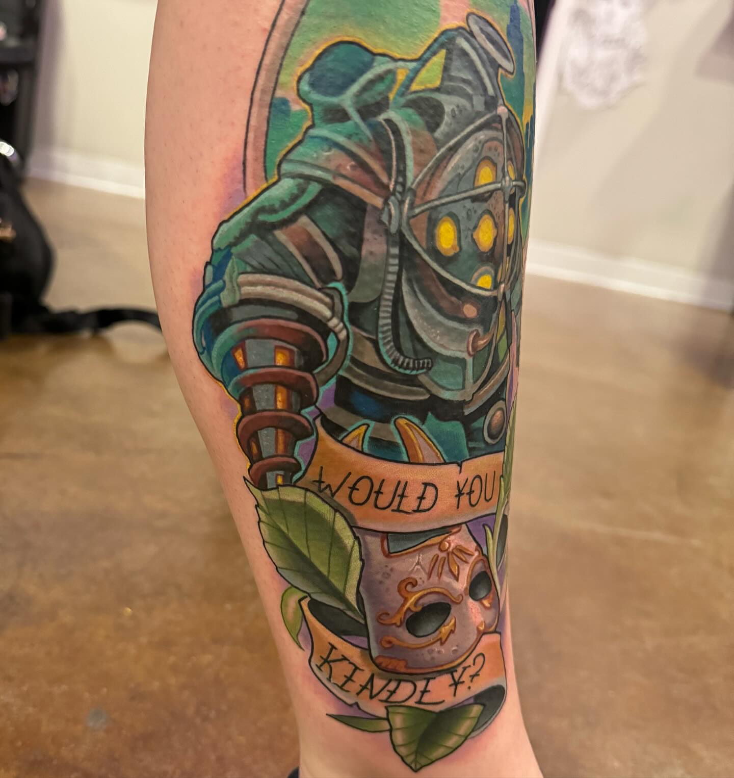 BioShock Big Daddy American traditional tattoo on the forearm by Kyle hodge