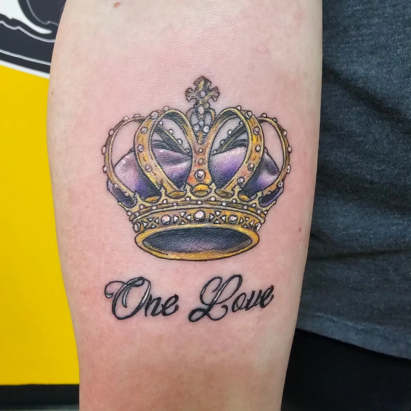 Crown realism tattoo on the forearm by Mike Stamper