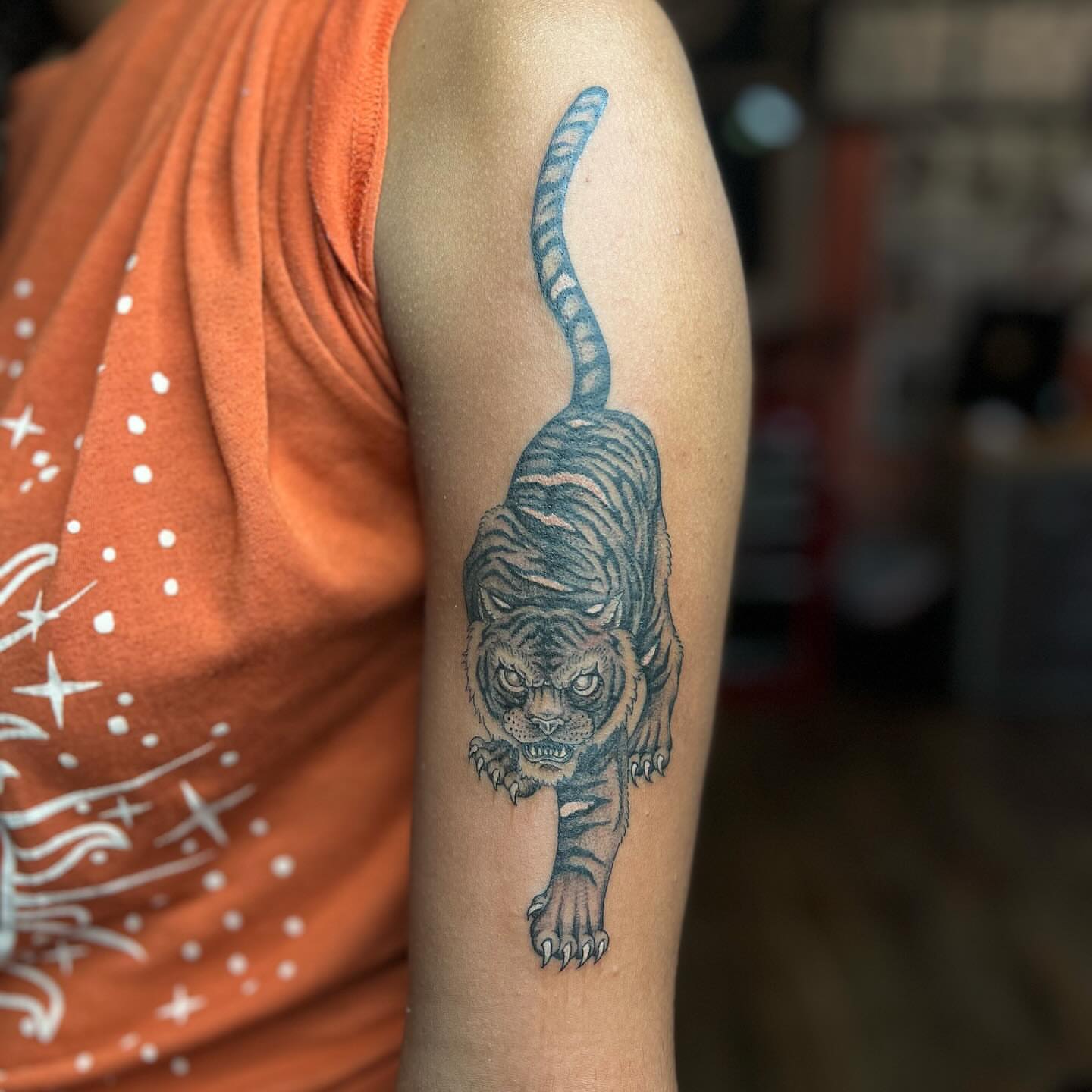 Tiger black and grey tattoo on the forearm by ⛓ Emily ⚔️ Milja ⛓