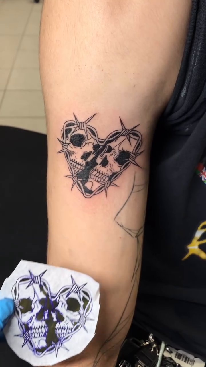 Heart with skulls and barbed wire dark realism tattoo by πΈππππ¦π£ππΈ