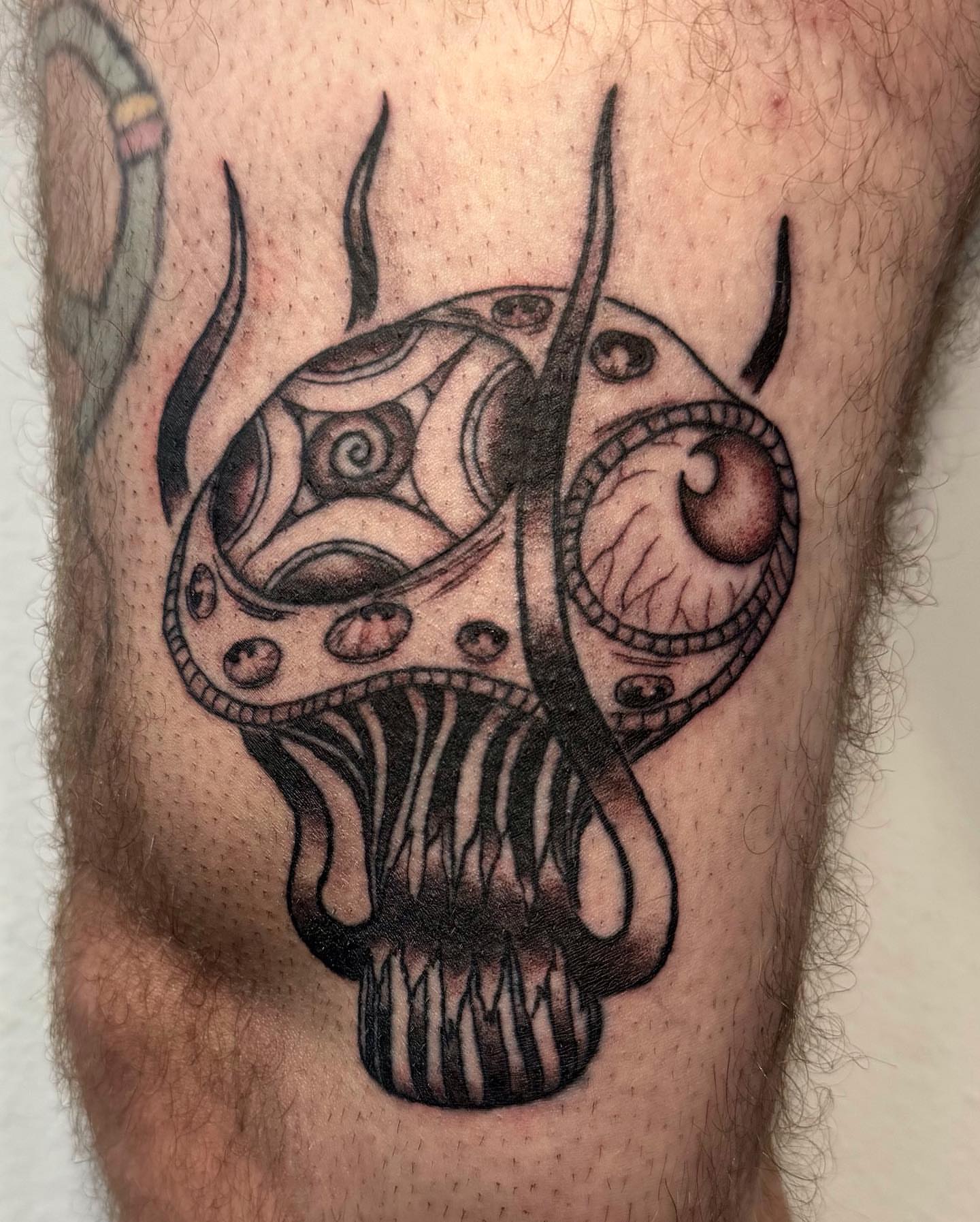 Skull black and grey tattoo on the forearm by Mika