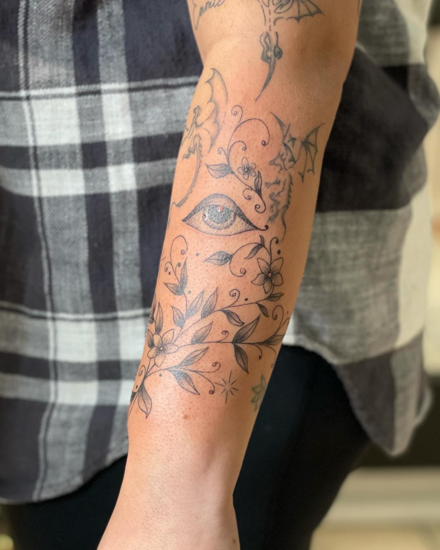 Eye and floral design ornamental tattoo on the forearm by ✤ Ornamental Tattoo Artist ✤