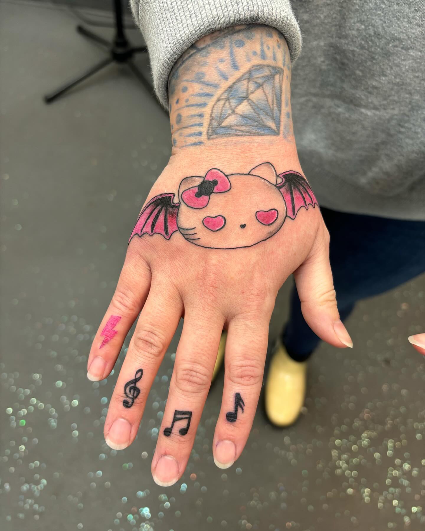 Bat new school tattoo on the hand by kylie