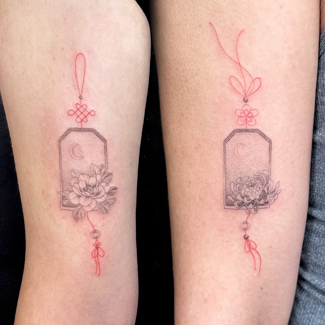 Lantern with flower and moon minimalist tattoo on the forearm by INK by CEE