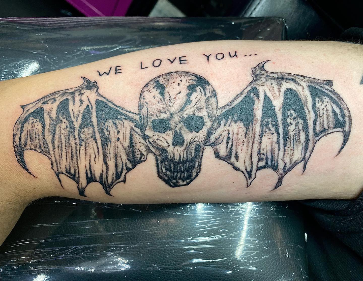 Bat skull black and grey tattoo on the forearm by ππππππ