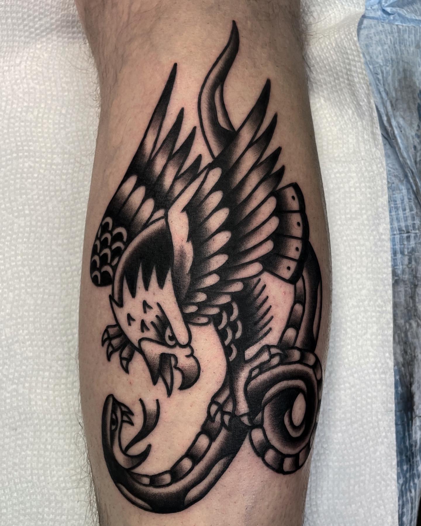 Bird and gear American traditional tattoo on the forearm by Jenn ★ Reid