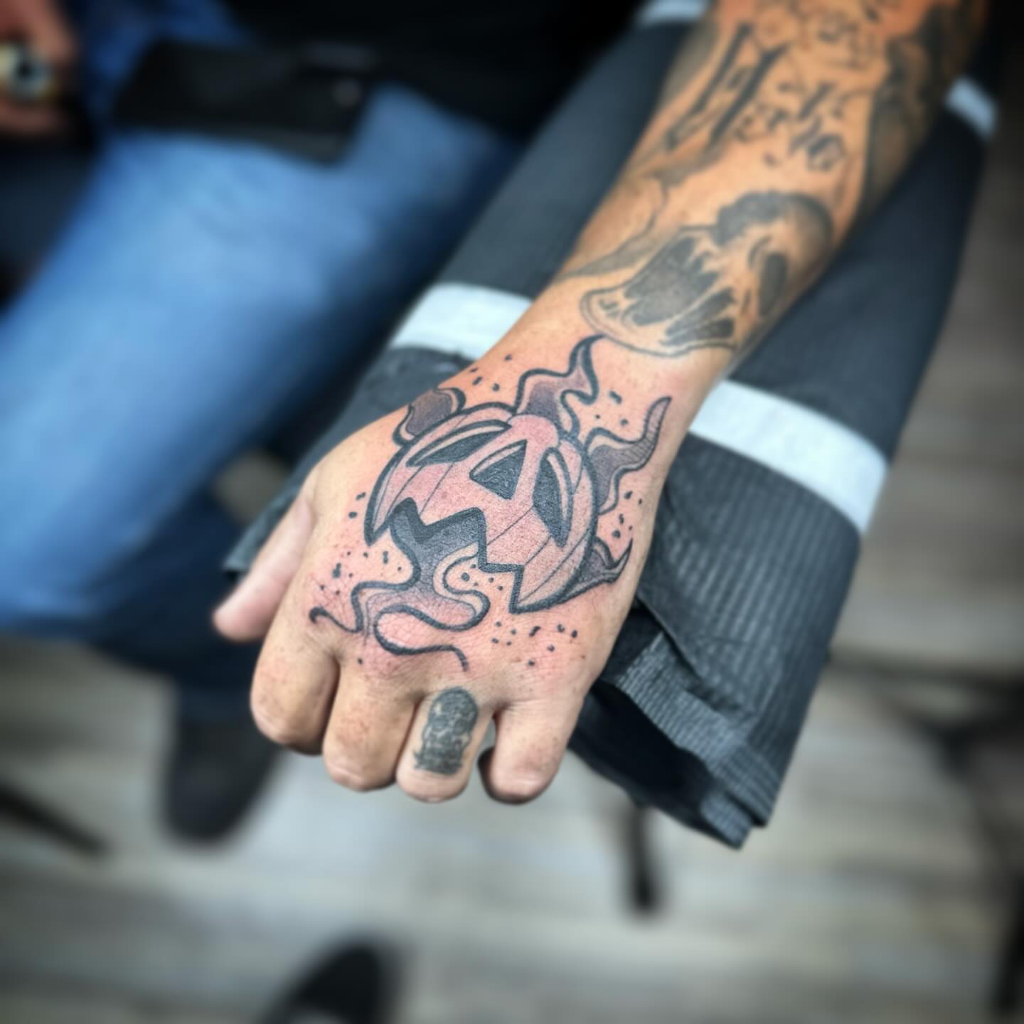 Abstract design dotwork tattoo on the hand by Steve