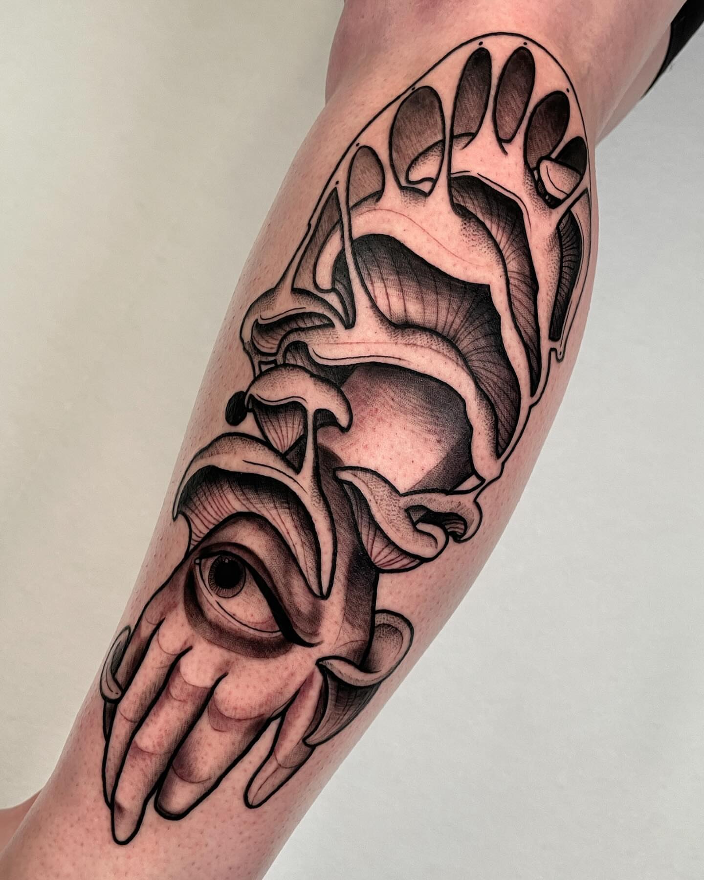 Eye and paw realism tattoo on the forearm by ✖️mike Alan✖️