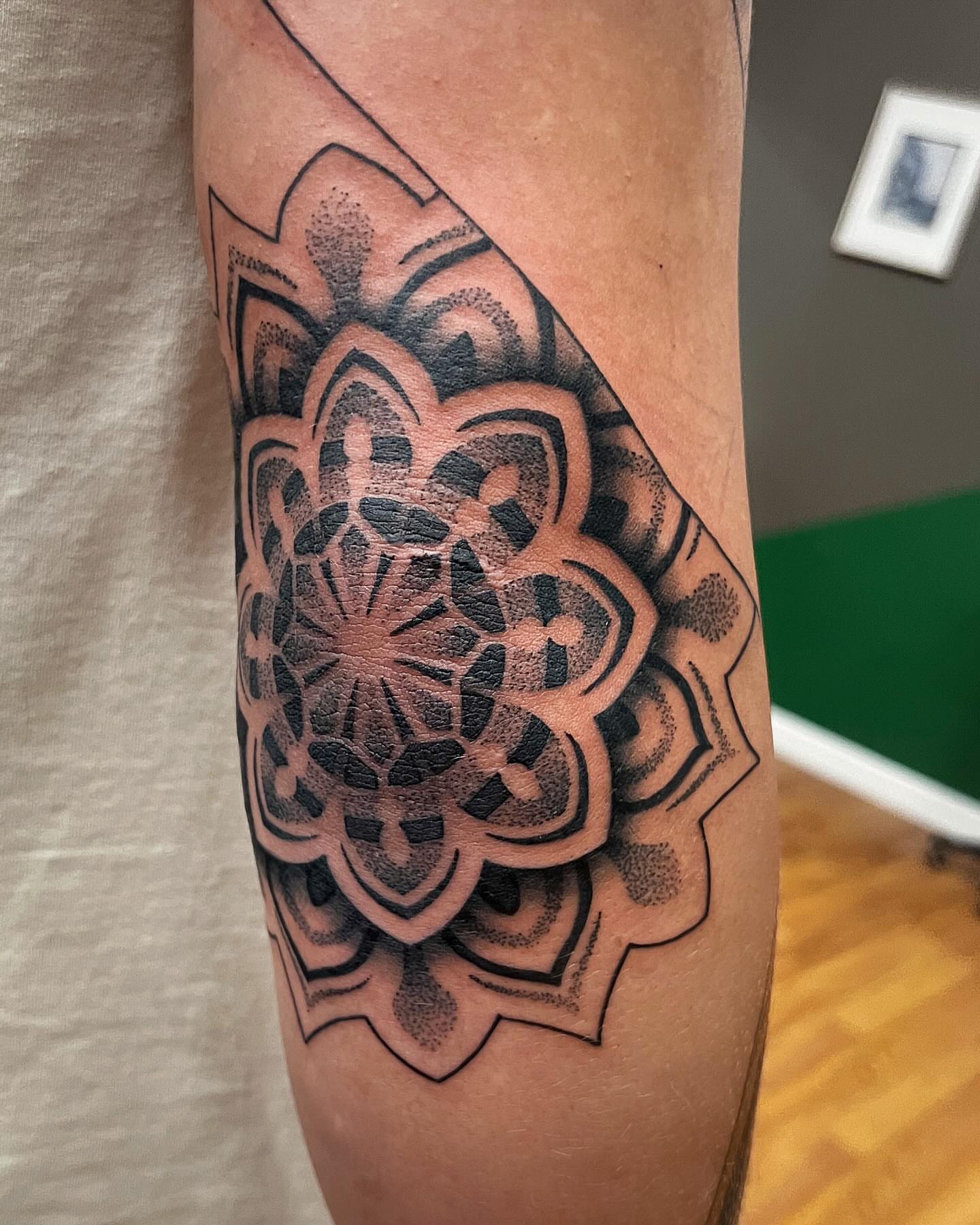 Tattoo by @brandonkirkeby — dotwork, geometric