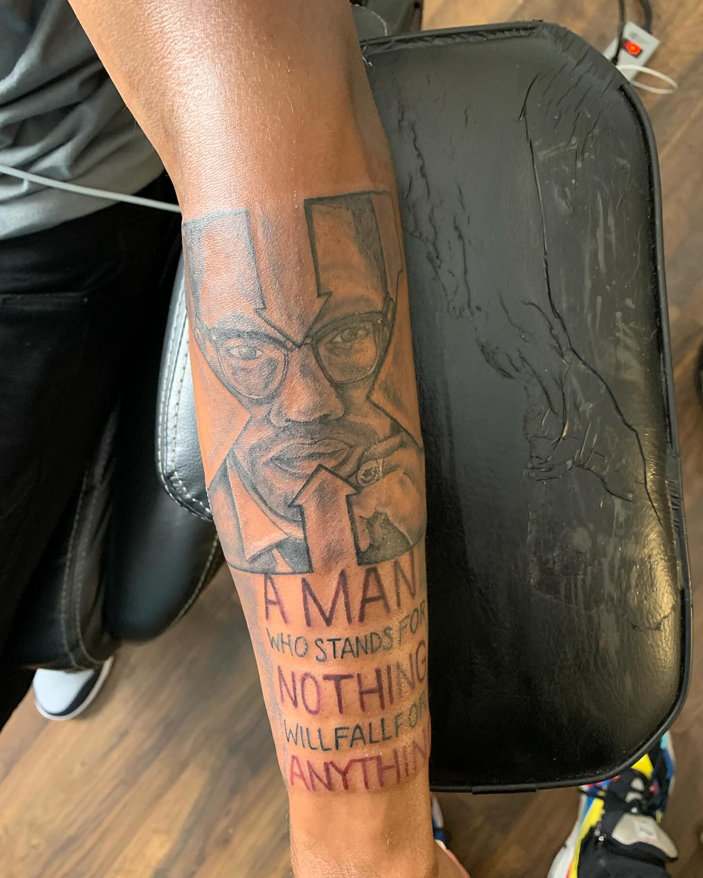 Martin Luther King Jr realism tattoo on the forearm by Azaan (Zanye), Birmingham, Alabama