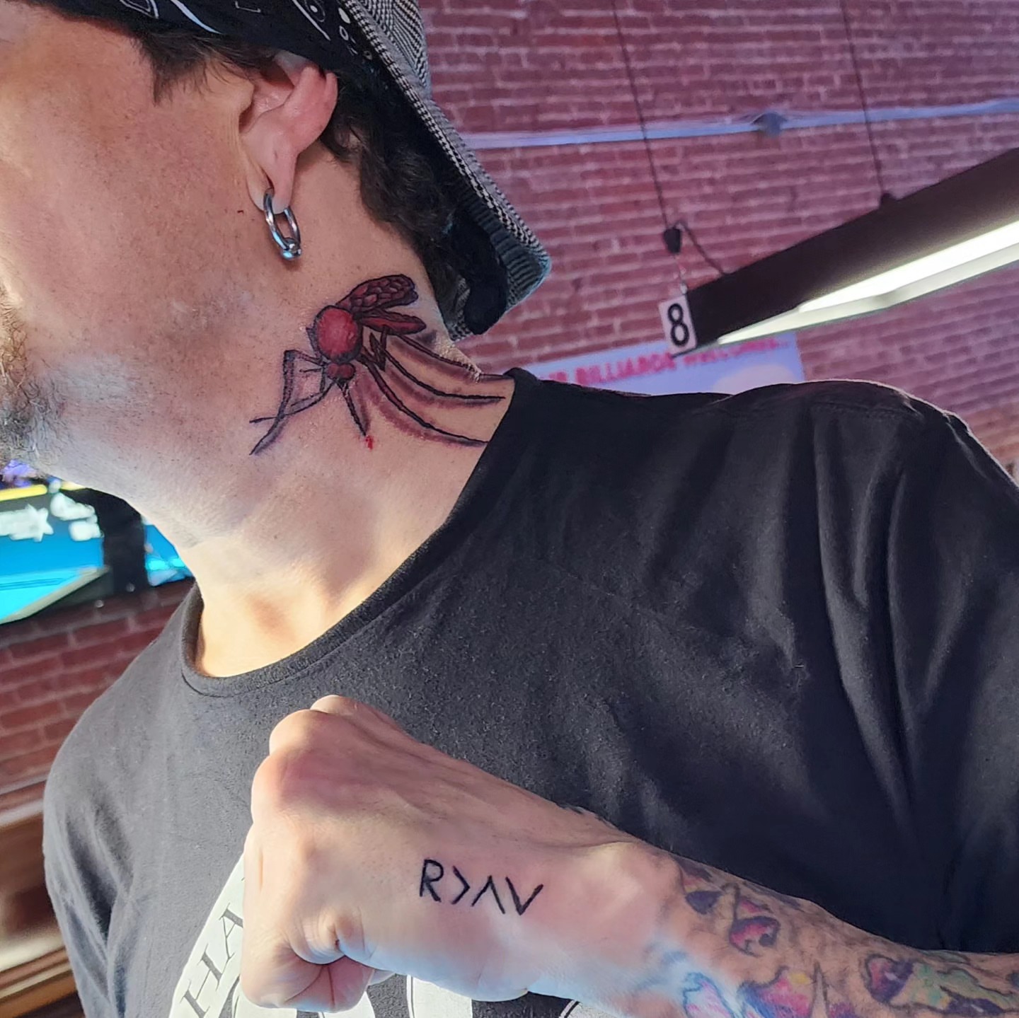 Mosquito realism tattoo on the neck by @thedevilspaintbrush_