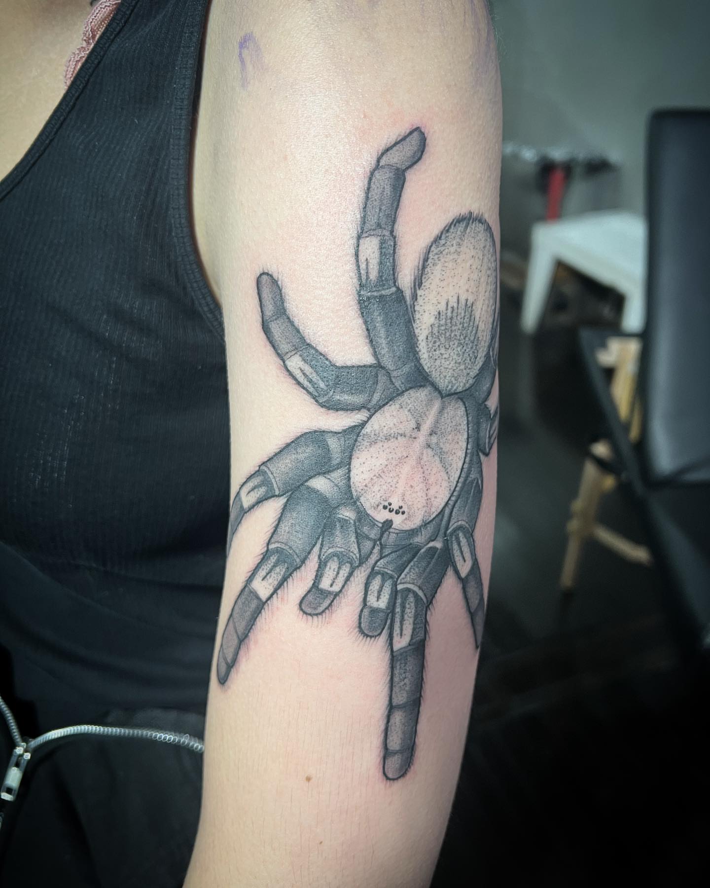 Spider black and grey tattoo on the forearm by M.zopfi - Tattoo Artist