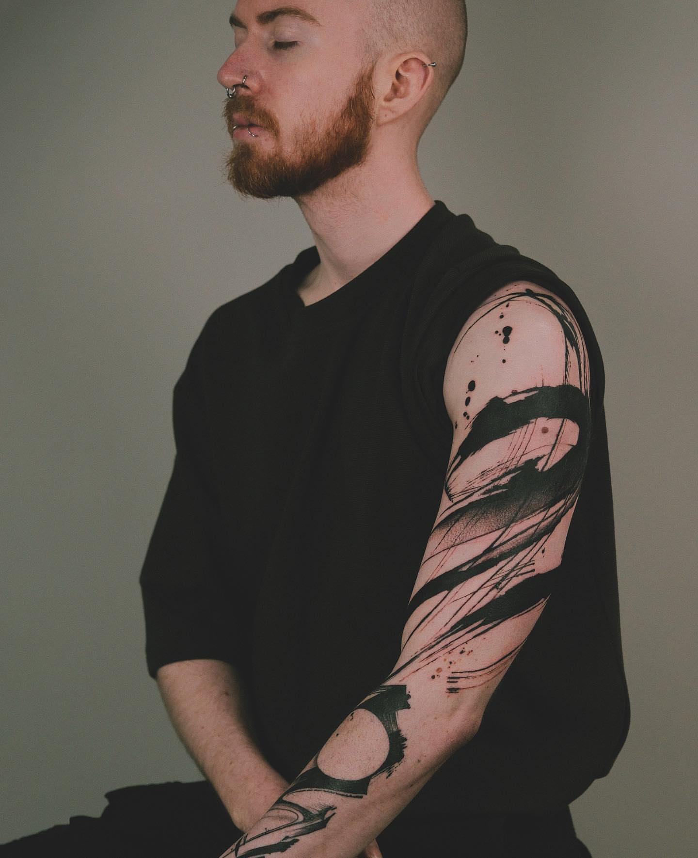 Abstract wave black and grey tattoo on the upper arm by Perth tattoo 류, Perth, Western Australia