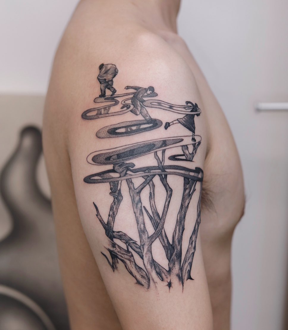 Tattoo by @liningtattoo — dotwork, realism