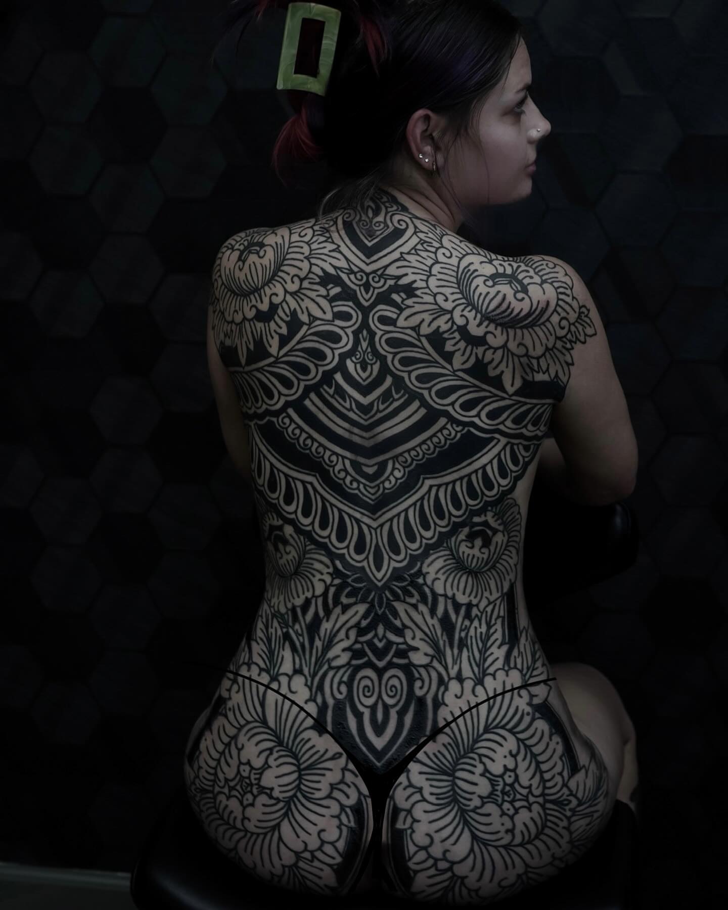 Floral mandala ornamental tattoo on the back by Oliver kenton, San Diego, California