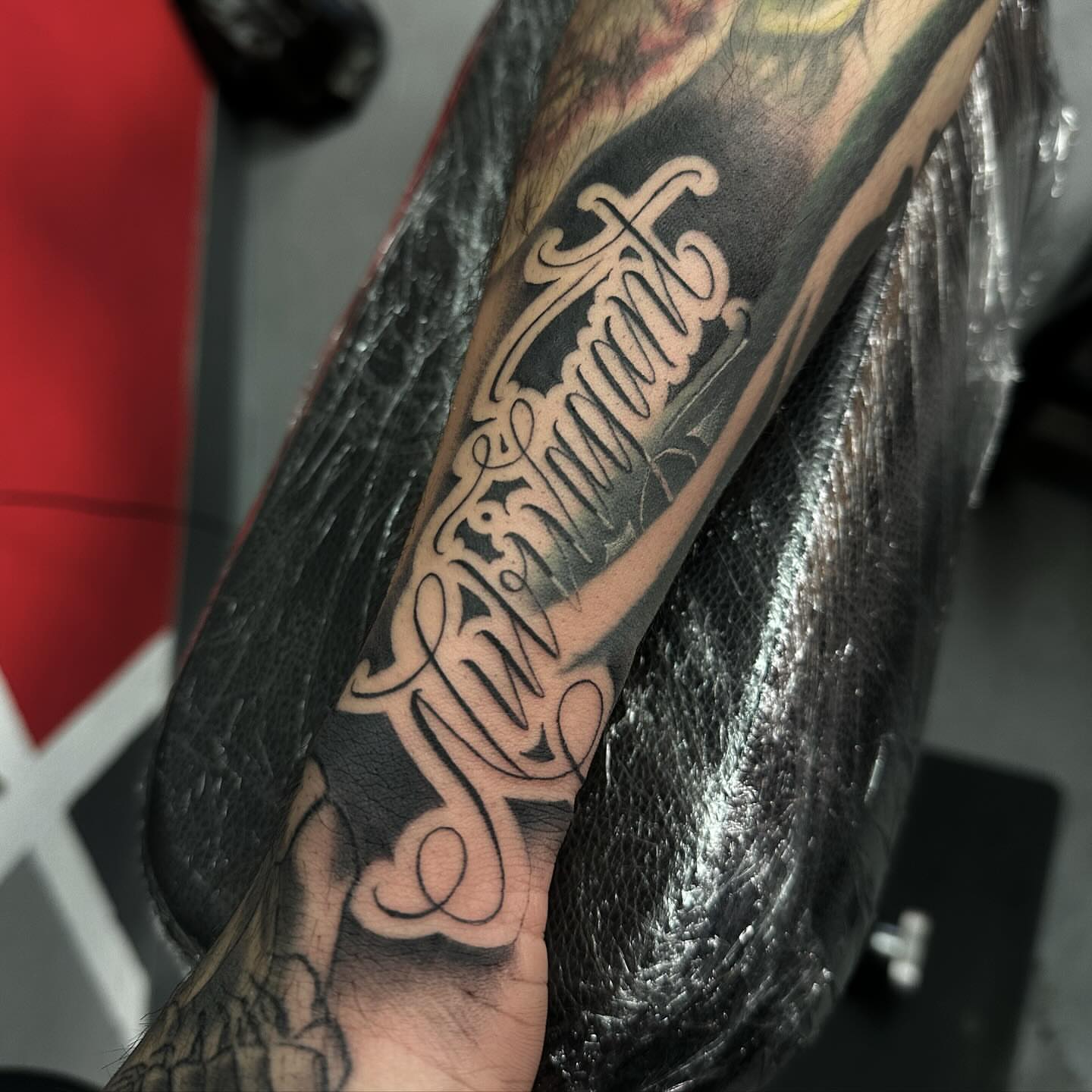Script lettering lettering script tattoo on the forearm by Tattoosxjoseph