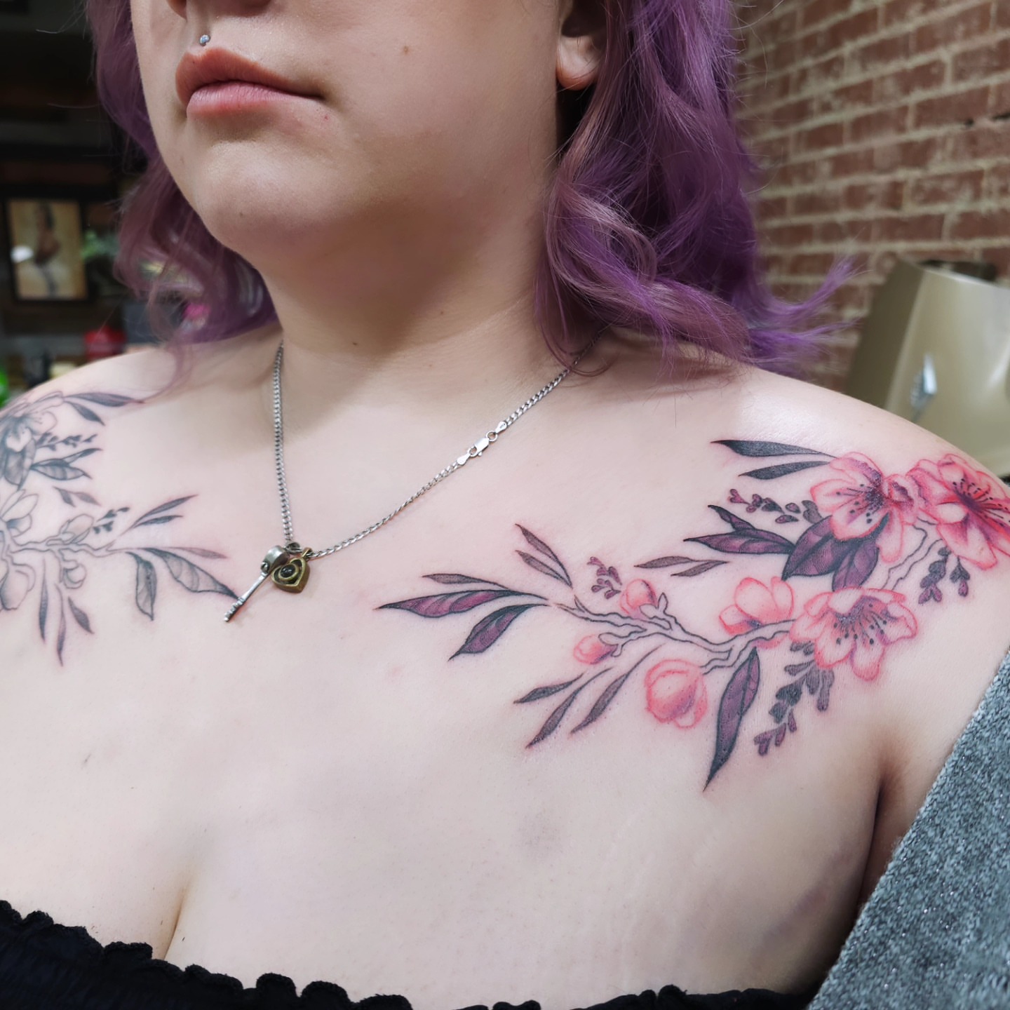 Cherry blossoms watercolor tattoo on the chest by Nadine ☥