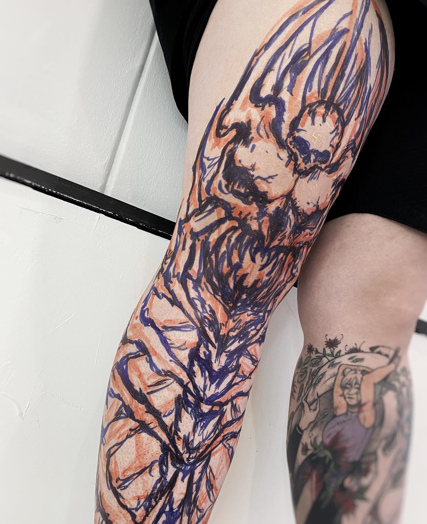 Abstract figure dotwork tattoo on the forearm by Dark Gothic Tattoo