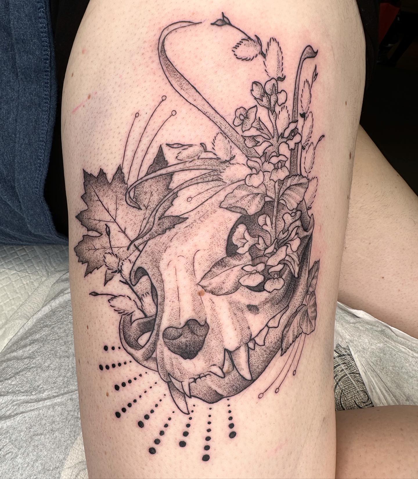 Tattoo by @chasehannatattoo — dotwork, black_and_grey