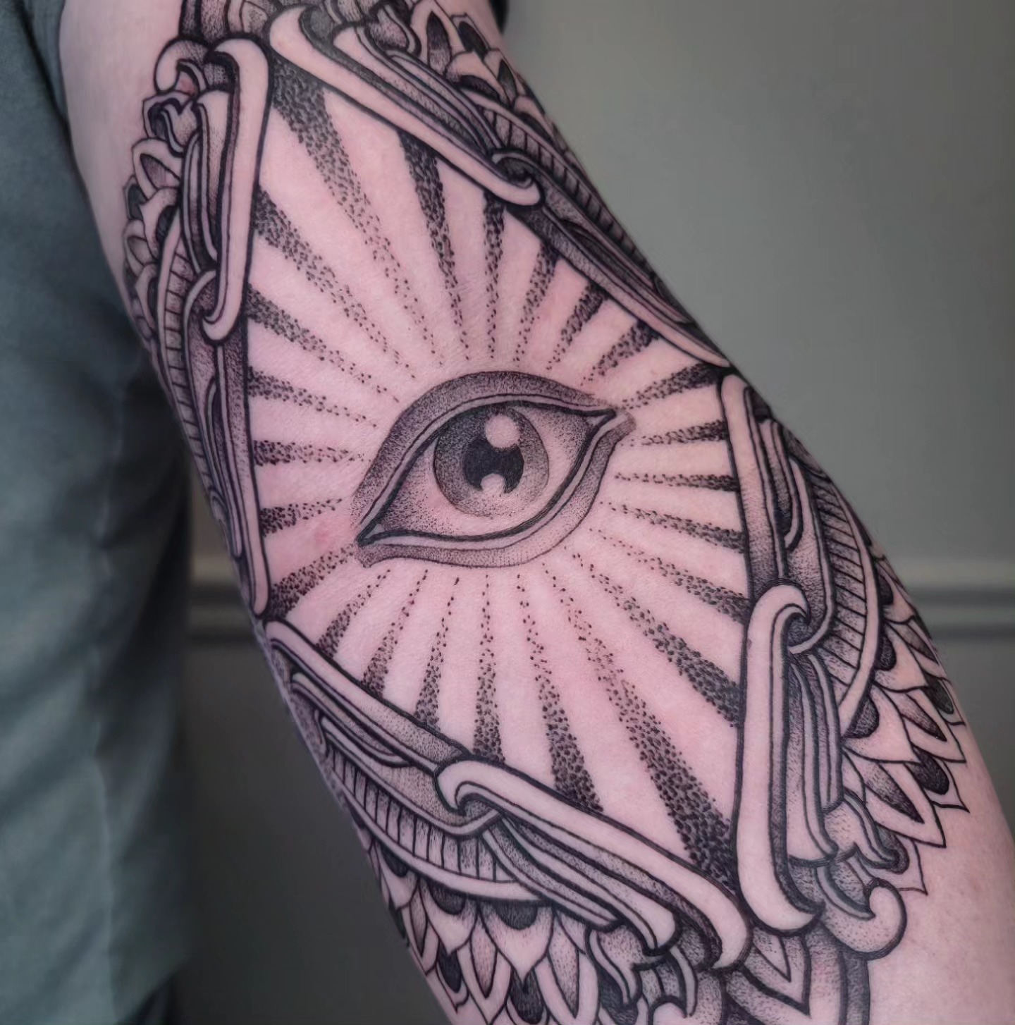 Tattoo by @chasehannatattoo — dotwork, geometric