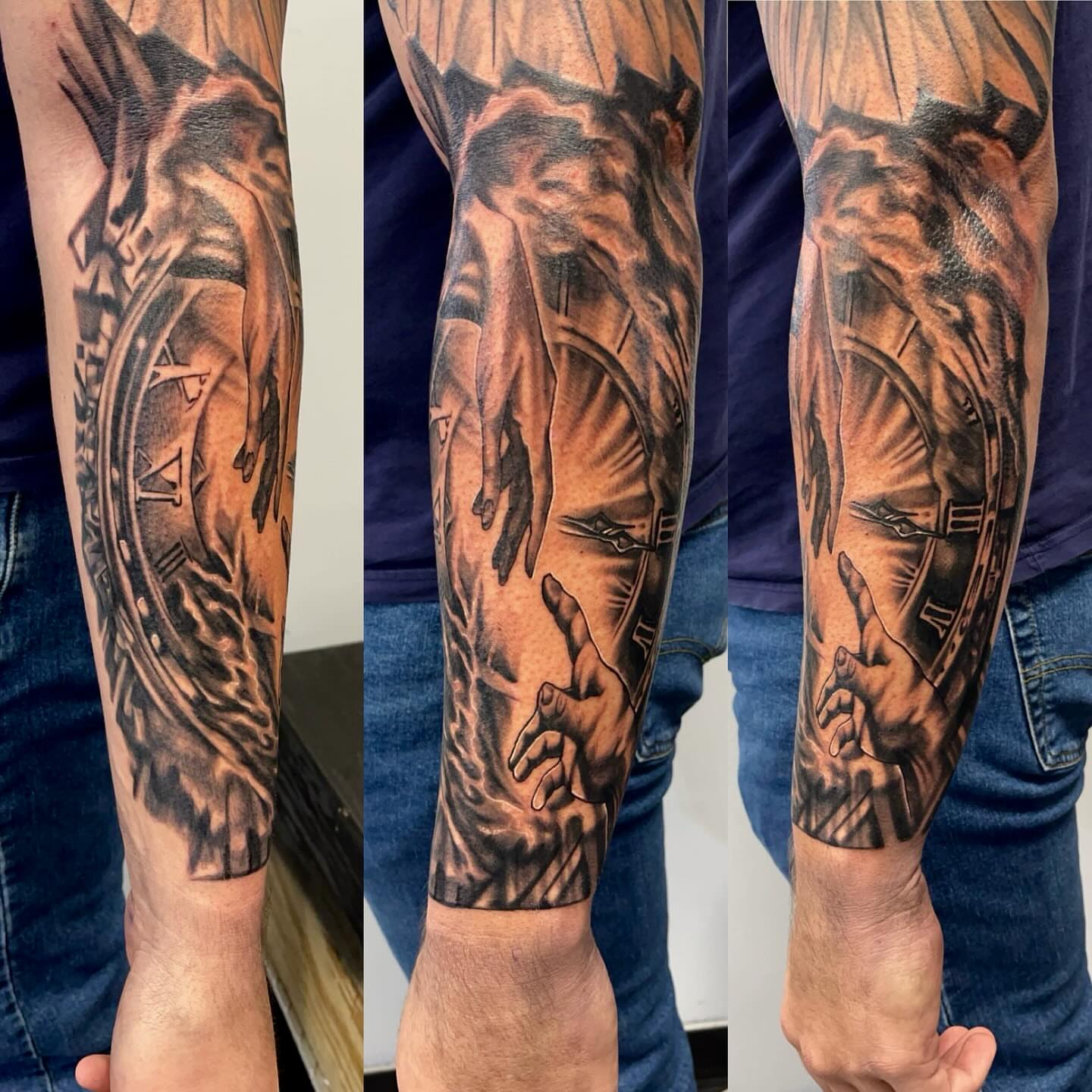 Clock and angel realism tattoo on the forearm by Tattoosbybeanz