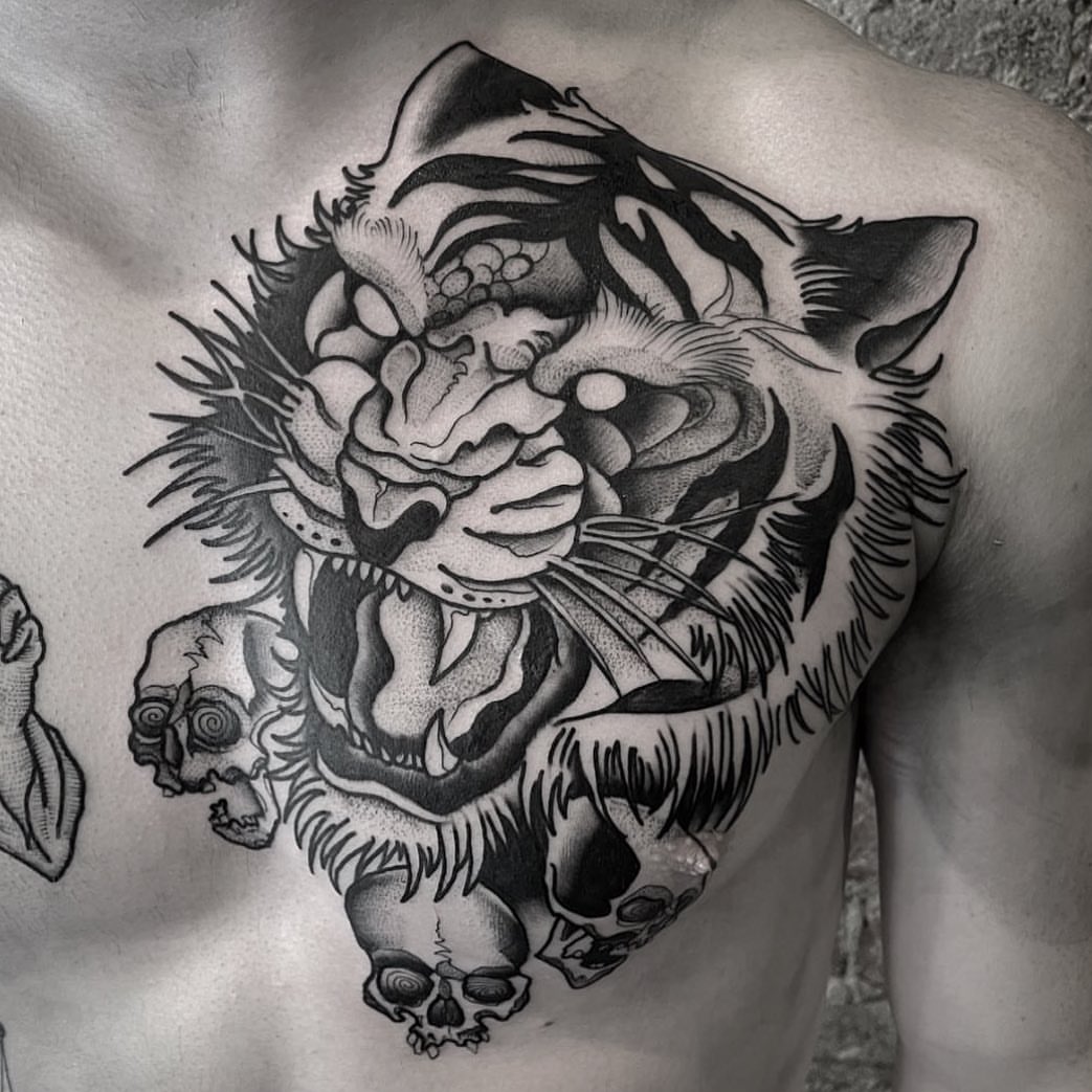 Tattoo by @thebrianpayne — dotwork, black_and_grey