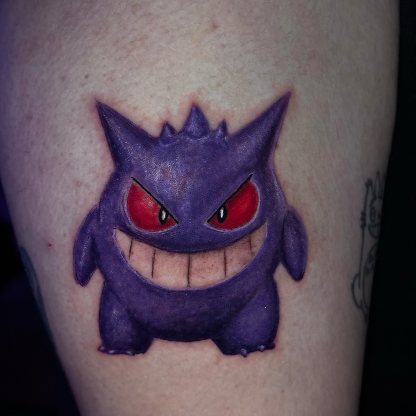 Gengar dotwork tattoo on the forearm by Dallas Tattoo Artist