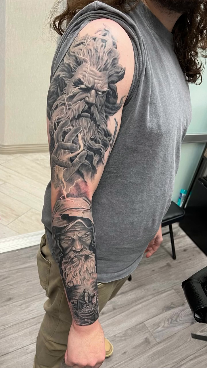 Woman and lotus flower realism tattoo by Krys King Tattoos